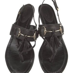 Gucci Black Leather Horsebit Tassel Slingback Sandals Size 7.5
